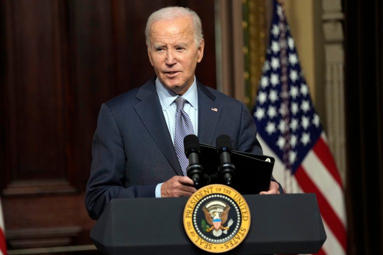 President Joe Biden speaks during a roundtable with Jewish community leaders in Washington, Wednesday, Oct. 11, 2023.