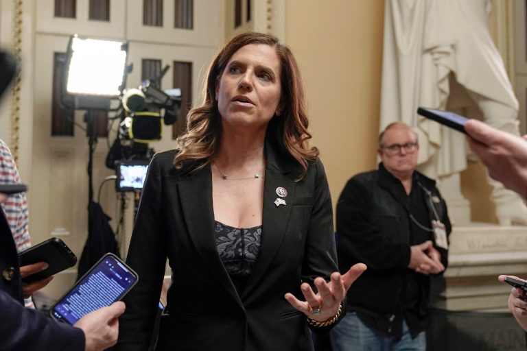 Rep. Nancy Mace (R-SC) speaks following a closed-door meeting of House Republicans, during which Majority Leader Steve Scalise (R-LA) was nominated as candidate for speaker of the House, on Capitol Hill, Wednesday, Oct. 11, 2023, in Washington. 