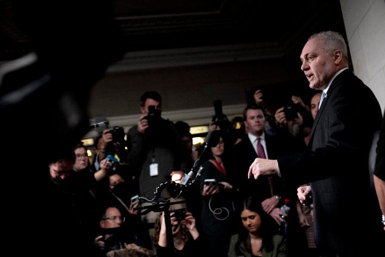 Majority Leader Steve Scalise (R-LA) speaks to reporters after a closed-door meeting of House Republicans during which he was nominated as their candidate for speaker of the House, on Capitol Hill, Wednesday, Oct. 11, 2023, in Washington.