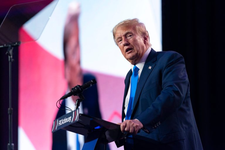 Former President Donald Trump speaks during the Pray Vote Stand Summit, Friday, Sept. 15, 2023, in Washington.