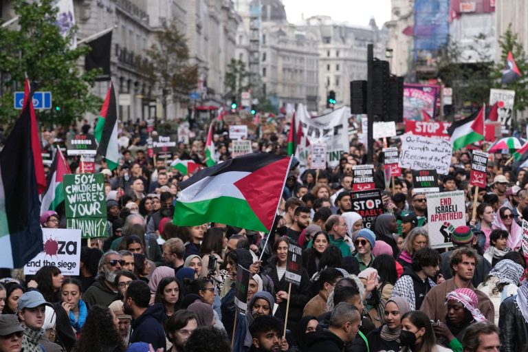 UK threatens arrests for Hamas supporters as thousands of pro-Palestine protesters flood streets