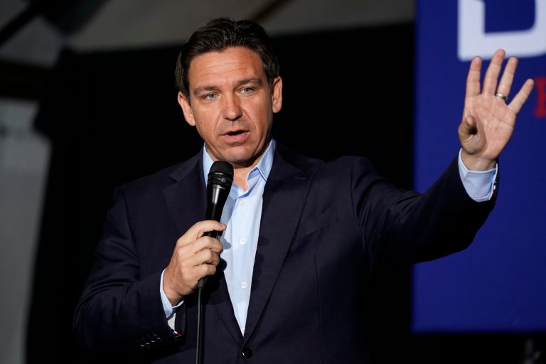 Republican presidential candidate Gov. Ron DeSantis (R-FL) speaks during a meet-and-greet on Saturday, Oct. 14, 2023, in Creston, Iowa.