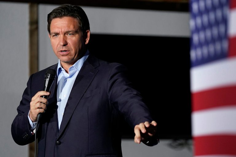 Republican presidential candidate Gov. Ron DeSantis (R-FL) speaks during a meet and greet on Oct. 14, 2023, in Creston, Iowa. 