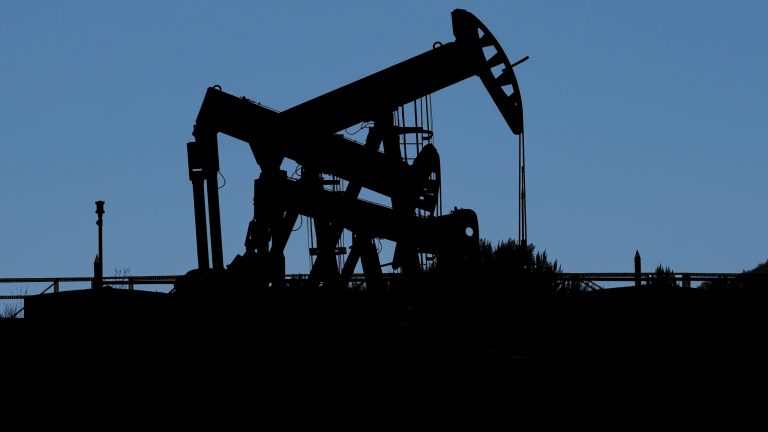 Pumpjacks dip their heads to extract oil in a basin south of Duchesne, Utah, on July 13, 2023. U.S. oil production is at an all-time high. 