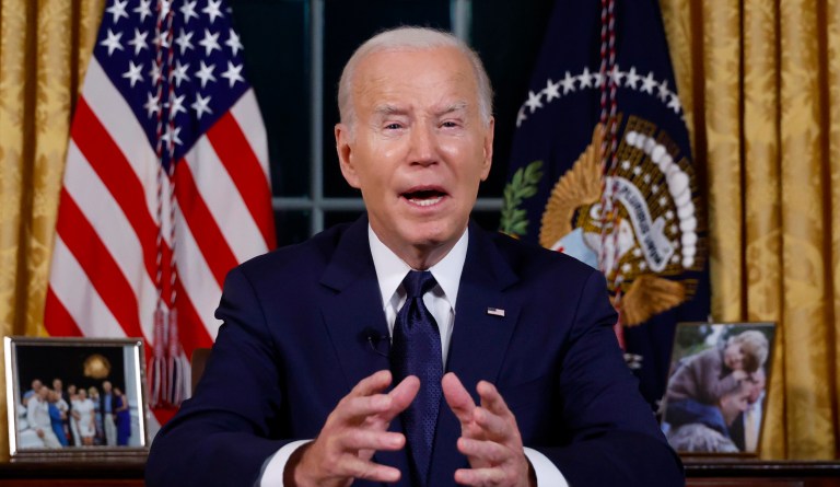 President Joe Biden speaks from the Oval Office of the White House Thursday, Oct. 19, 2023, in Washington, about the war in Israel and Ukraine. 