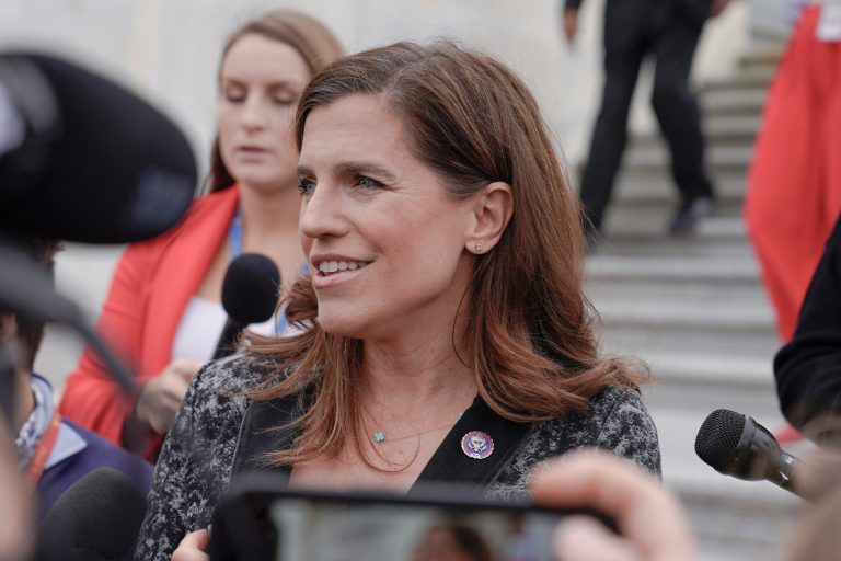Rep. Nancy Mace (R-SC) talks with reporters on Capitol Hill, Friday, Oct. 20, 2023, in Washington.