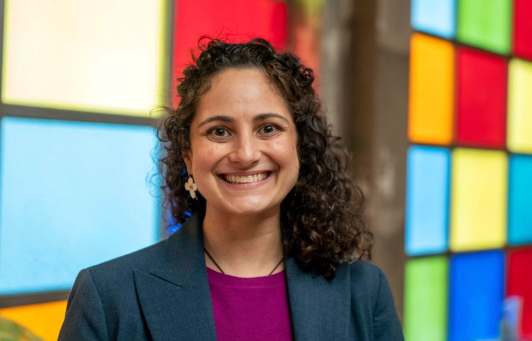 Samantha Woll, president of the board at the Isaac Agree Downtown Synagogue, poses for a photo in Detroit, on Oct. 13, 2022. Woll, a Detroit synagogue president, was found stabbed to death outside her home on Saturday, Oct. 21, 2023, police said.