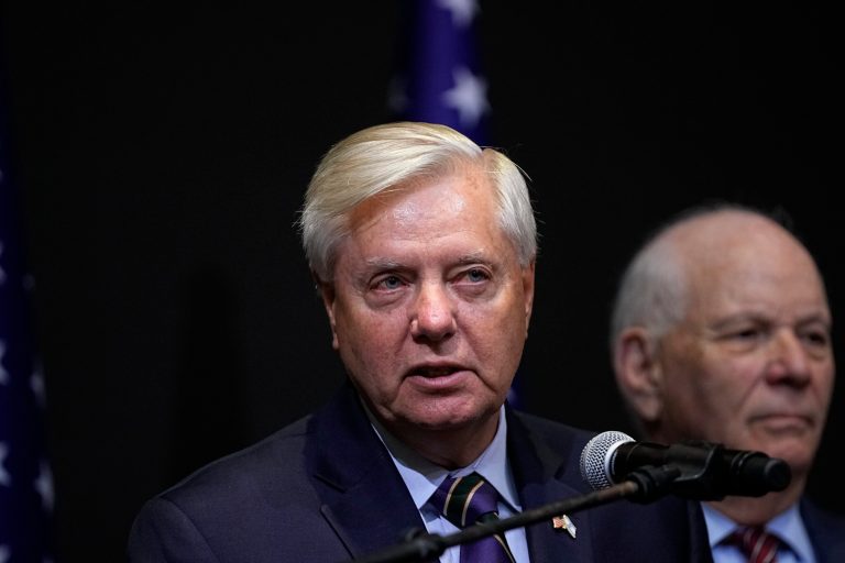 Sen. Lindsey Graham (R-SC) speaks at a press conference in Tel Aviv on Sunday, Oct. 22, 2023.