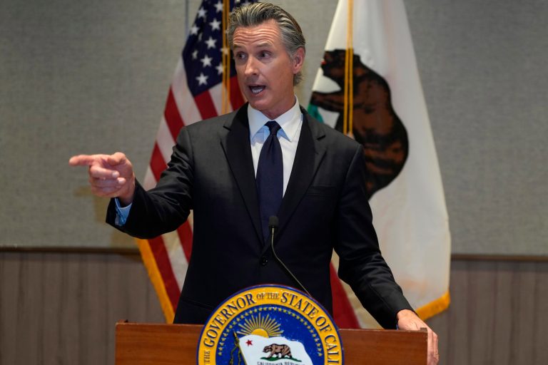 Gov. Gavin Newsom (D-CA) speaks at a press conference in Beijing on Wednesday, Oct. 25, 2023.