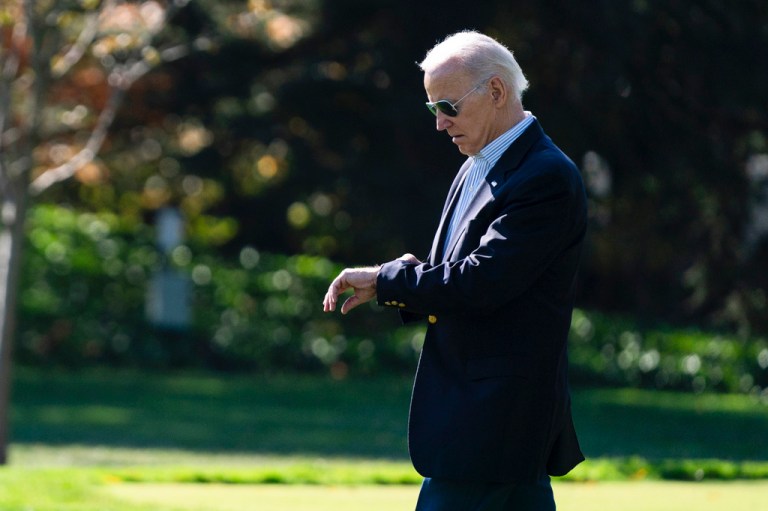 President Joe Biden walks to board Marine One on the South Lawn of the White House, Wednesday, Nov. 1, 2023, in Washington. 