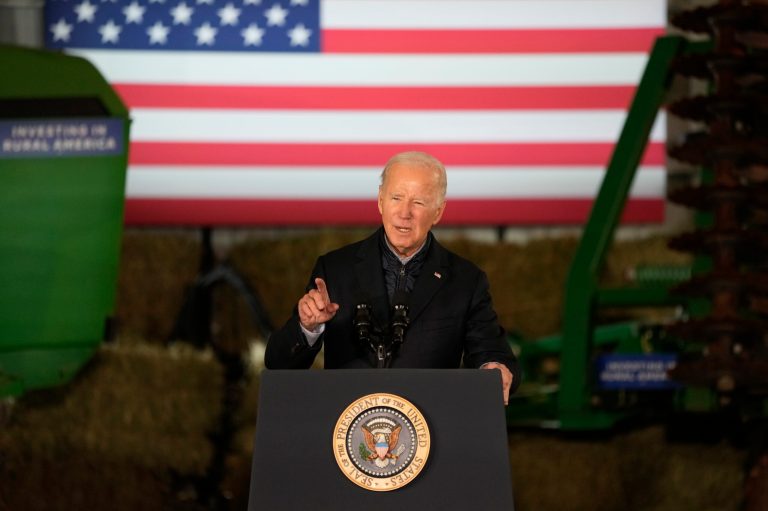 President Joe Biden speaks at Dutch Creek Farms, Wednesday, Nov. 1, 2023, in Northfield, Minnesota.