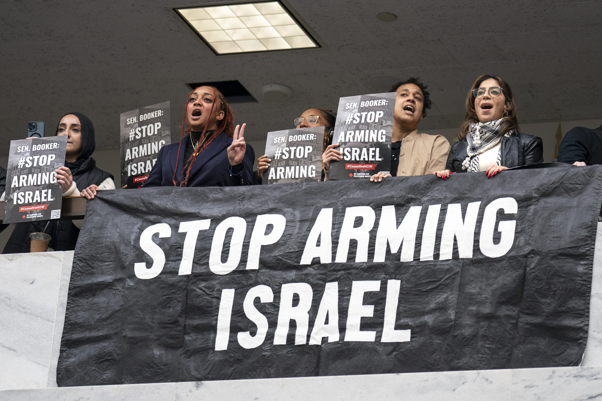 Cory Booker shouted down by pro-Palestinian protesters