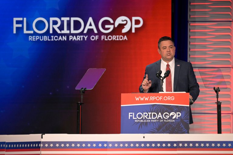 Republican Party of Florida Chairman Christian Ziegler addresses attendees at the Republican Party of Florida Freedom Summit on Saturday, Nov. 4, 2023, in Kissimmee, Florida.