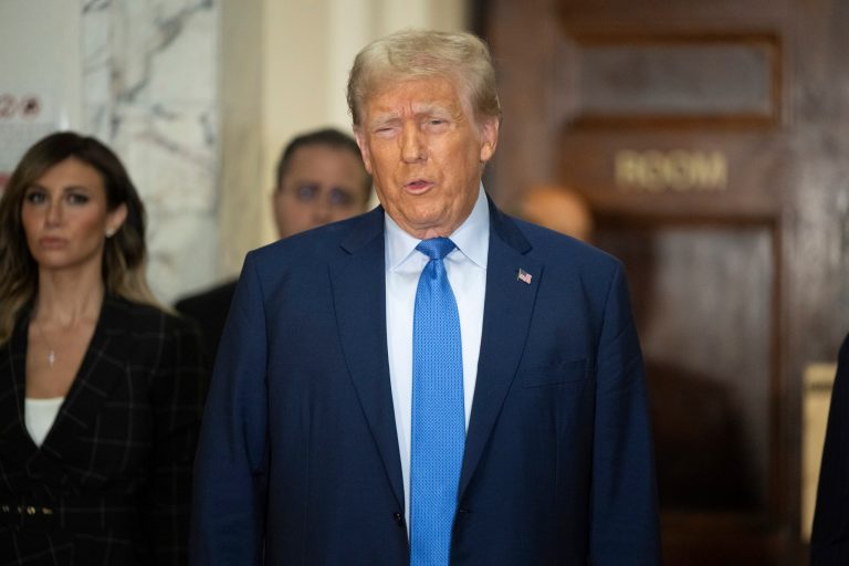 Former President Donald Trump waits to take the witness stand Monday, Nov. 6, 2023, at New York Supreme Court.