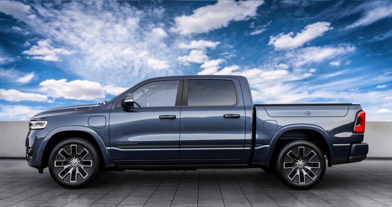 A 2025 Ram 1500 Ramcharger Tungsten is shown in this undated photo provided by Stellantis. 