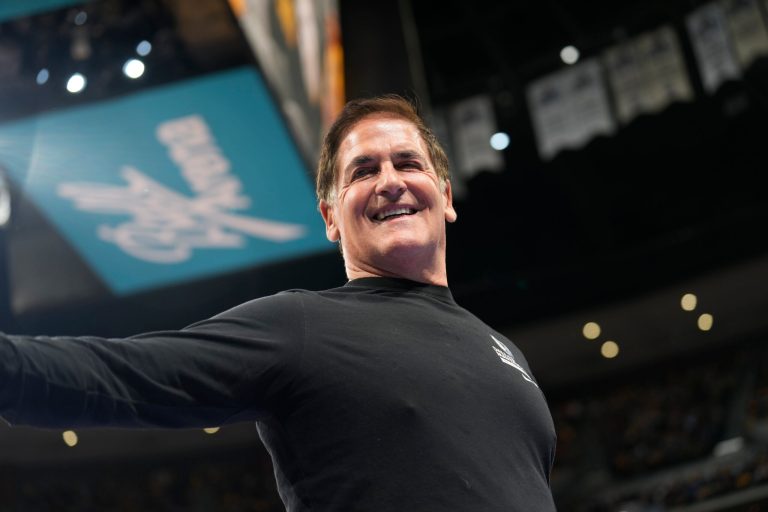 Dallas Mavericks owner Mark Cuban in the second half of an NBA game Friday, Nov. 3, 2023, in Denver, Colorado.