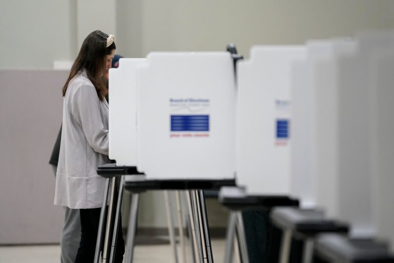 A person votes on Election Day, Tuesday, Nov. 7, 2023, at New Life Temple Church in Cincinnati.