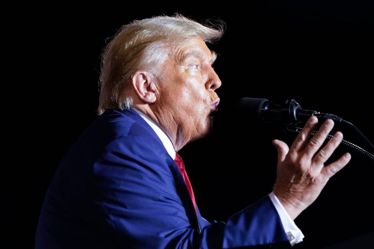 Former President Donald Trump speaks at a campaign rally in Hialeah, Florida, Wednesday, Nov. 8, 2023.