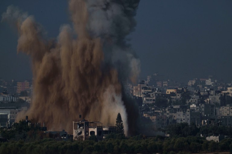 An Israeli airstrike in the Gaza Strip, as seen from southern Israel, Friday, Nov. 10, 2023. 