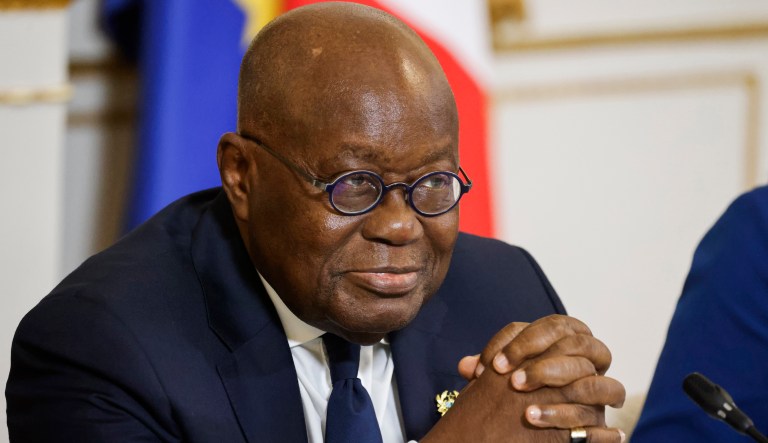Ghana's President Nana Akufo-Addo looks on during the Christchurch Call meeting at the Elysee Palace in Paris, Friday, Nov. 10, 2023.