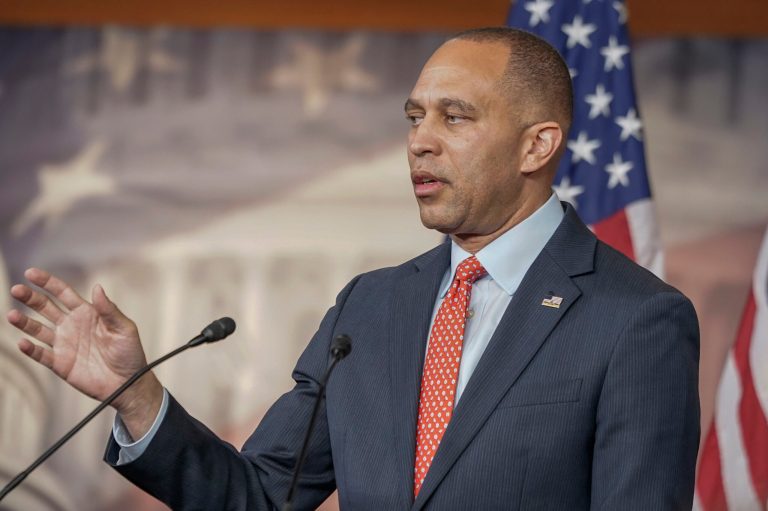 House Minority Leader Hakeem Jeffries (D-NY) speaks Wednesday, Nov. 15, 2023, at a news conference on Capitol Hill in Washington.