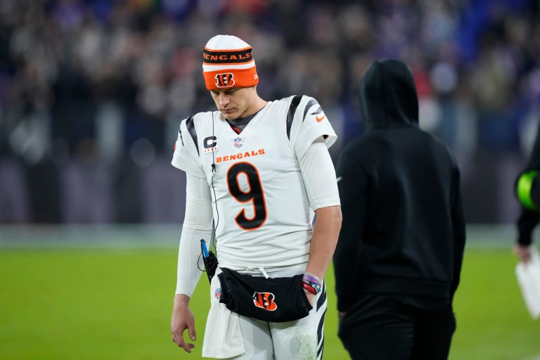 Cincinnati Bengals quarterback Joe Burrow during an NFL football game, Thursday, Nov. 16, 2023, in Baltimore. 