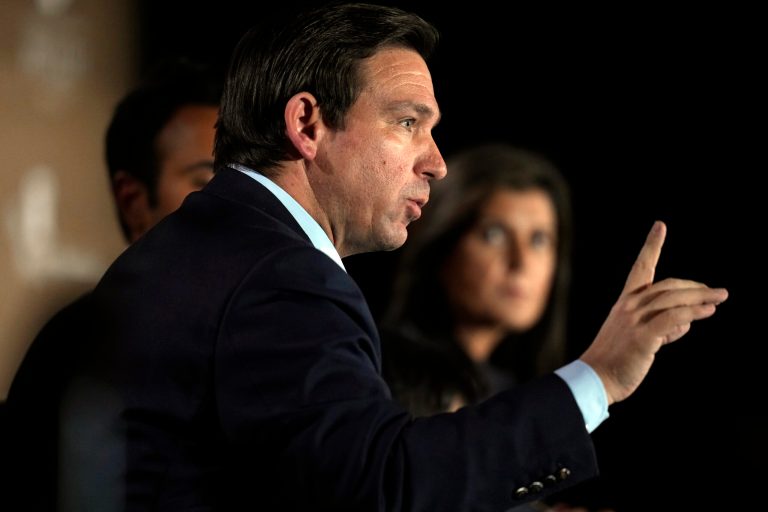 Republican presidential candidate Florida Gov. Ron DeSantis speaks during the Family Leader's Thanksgiving Family Forum, Friday, Nov. 17, 2023, in Des Moines, Iowa.