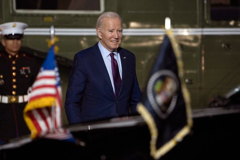 President Joe Biden arrives at Delaware Air National Guard Base in New Castle, Delaware, Friday, Nov. 17, 2023, as he heads to his home in Wilmington.