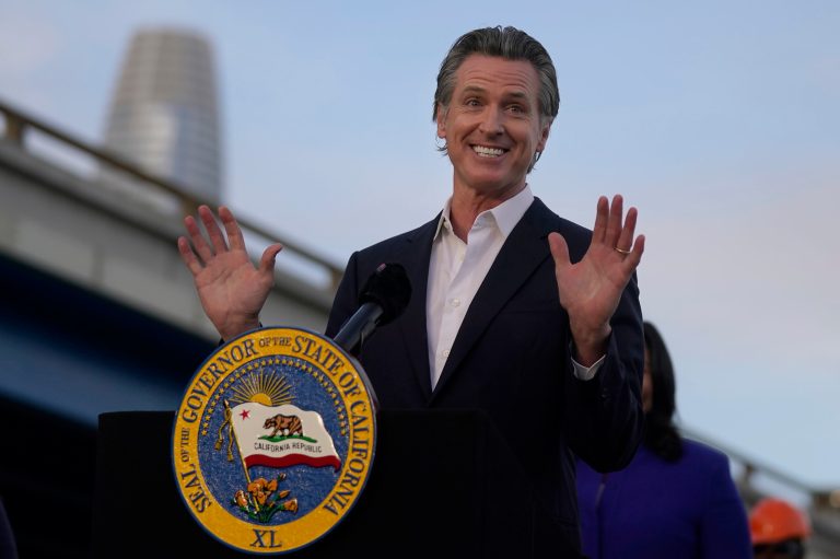 Gov. Gavin Newsom (D-CA) speaks during a Clean California event in San Francisco, Thursday, Nov. 9, 2023.