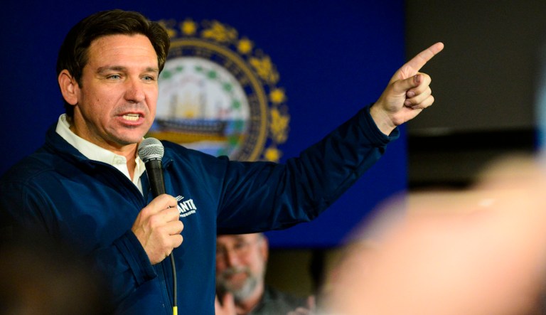 Republican presidential candidate Ron DeSantis speaks at a Town Hall event at Tempesta's in Keene, New Hampshire, on Nov. 21, 2023.