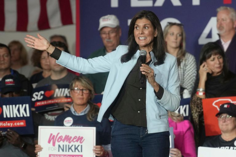 GOP presidential hopeful Nikki Haley speaks during a campaign event on Monday, Nov. 27, 2023, in Bluffton, South Carolina. Haley is among a cluster of Republican candidates competing for second place in a GOP Republican primary thus far largely dominated by former President Donald Trump.