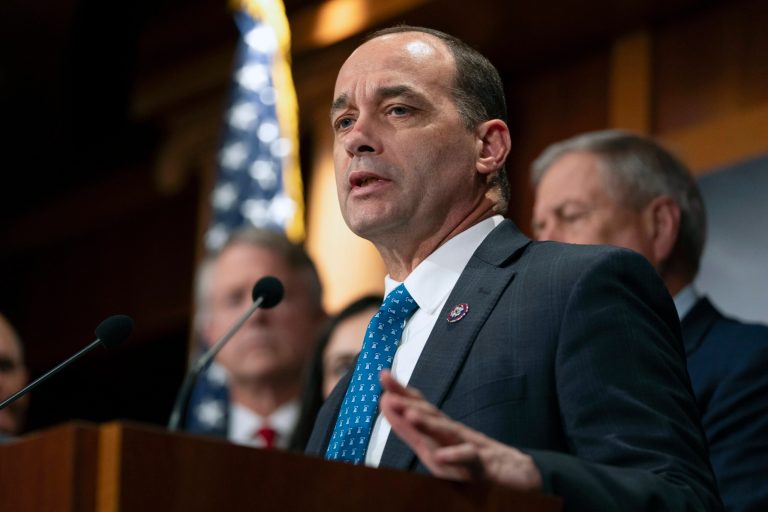 Rep. Bob Good (R-VA) speaks at a press conference on appropriations with members of the House Freedom Caucus and conservative senators on Capitol Hill, Wednesday, Nov. 29, 2023 in Washington.