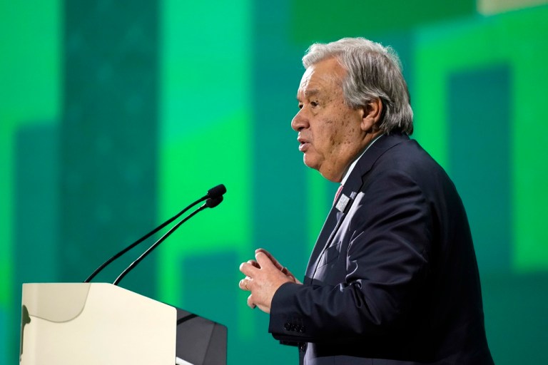 United Nations Secretary-General Antonio Guterres speaks during a session at the COP28 U.N. Climate Summit, Friday, Dec. 1, 2023, in Dubai, United Arab Emirates.