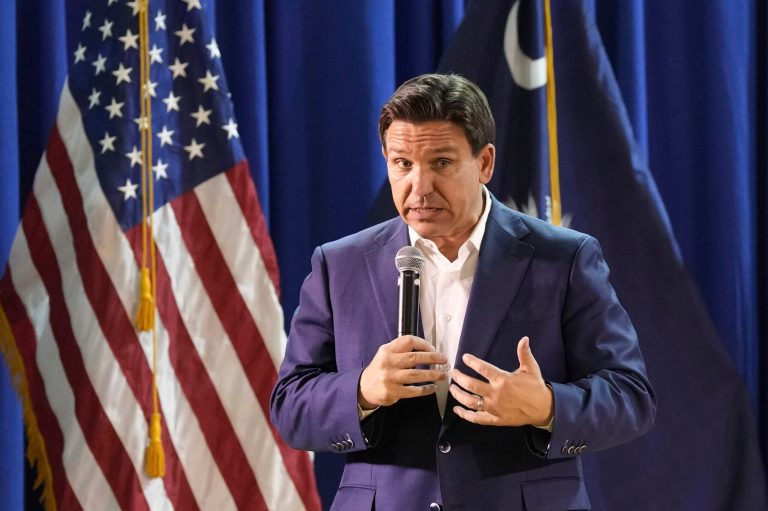 Florida Gov. Ron DeSantis speaks during an event for his GOP presidential campaign on Friday, Dec. 1, 2023, in Prosperty, South Carolina. (AP Photo/Meg Kinnard)