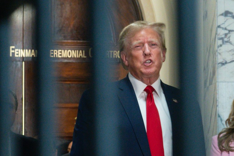 Former President Donald Trump speaks after exiting the courtroom for a break during his civil business fraud trial at New York Supreme Court, Thursday, Dec. 7, 2023, in New York.