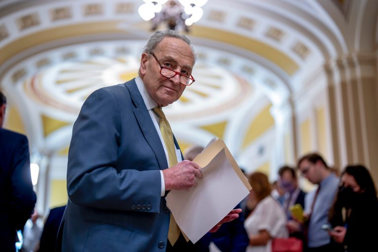 Senate Majority Leader Chuck Schumer, D-N.Y., speaks to reporters at the Capitol in Washington, Tuesday, Dec. 12, 2023. (AP Photo/J. Scott Applewhite)
