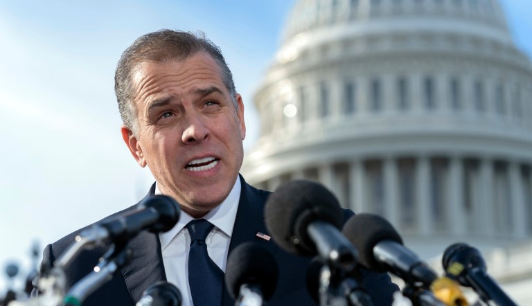 Hunter Biden, son of President Joe Biden, talks to reporters at the U.S. Capitol, in Washington, Wednesday, Dec. 13, 2023. Hunter Biden slammed Republican investigators who have been digging into his business dealings, insisting outside the Capitol he will only testify before a congressional committee in public.