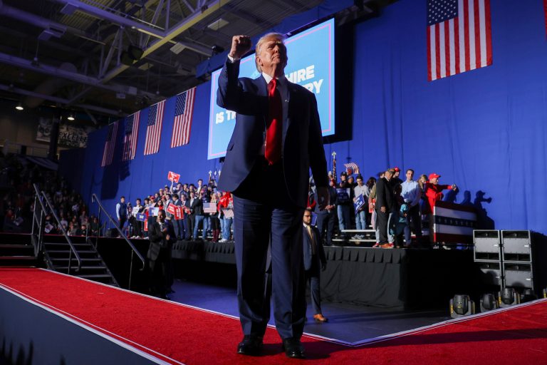 Former President Donald Trump speaks at a campaign rally on Saturday, Dec. 16, 2023, in Durham, New Hampshire.