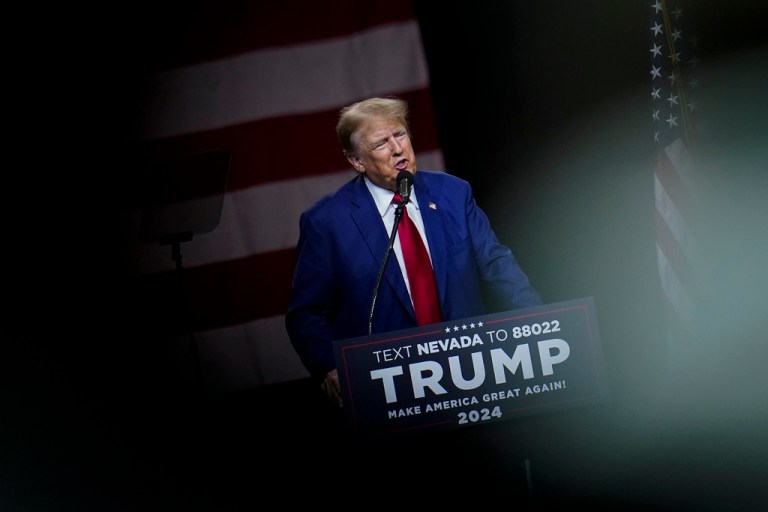 Former President Donald Trump speaks during a rally Sunday, Dec. 17, 2023, in Reno, Nevada.