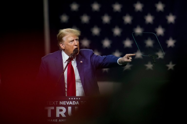 Former President Donald Trump speaks during a rally Sunday, Dec. 17, 2023, in Reno, Nevada.