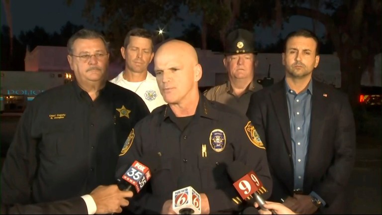 In this screengrab from video provided by WKMG/ClickOrlando, Ocala Police Chief Mike Balken speaks during a news conference following a fatal shooting in a common area on Saturday, Dec. 23, 2023, at Paddock Mall in Ocala, Florida, located about 80 miles northwest of Orlando.