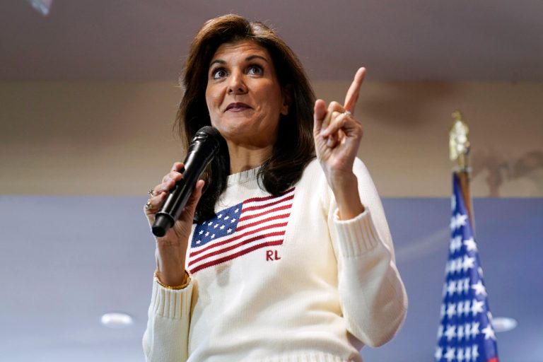 FILE - Republican presidential candidate Nikki Haley speaks during a town hall, Dec. 18, 2023, in Nevada, Iowa. (AP Photo/Charlie Neibergall, File)