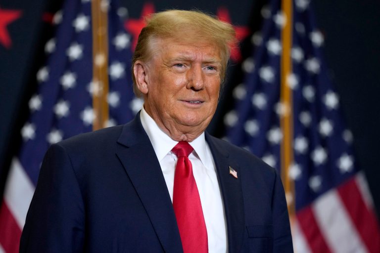 Former President Donald Trump speaks during a commit to caucus rally, Dec. 19, 2023, in Waterloo, Iowa.