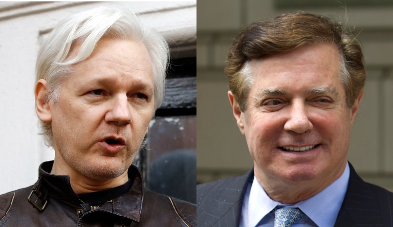 Julian Assange and Paul Manafort are pictured.