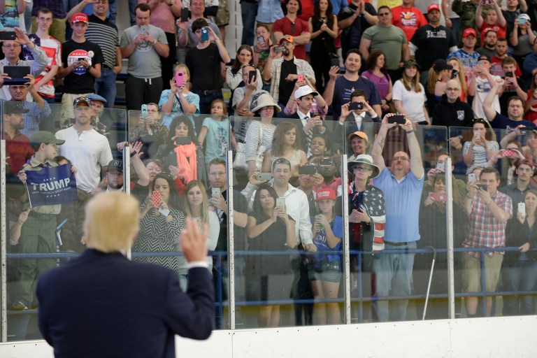 Republican presidential candidate Donald Trump won a majority of female voters in his home state Tuesday night. (AP Photo/Frank Franklin II)