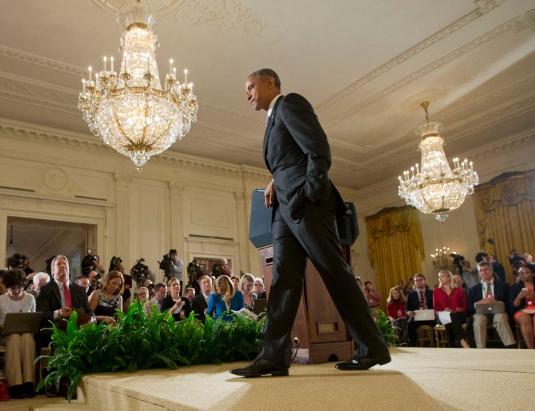 President Obama walks away from the podium after answering questions about the Iran nuclear deal during a news conference in the East Room of the White House in Washington, Wednesday, July 15, 2015. (AP Photo/Pablo Martinez Monsivais)