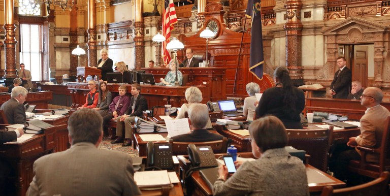 The vote was 81 to 44 to override, just a few votes short of the two-thirds needed for passage. (AP Photo, Topeka Capital-Journal, Thad Allton)