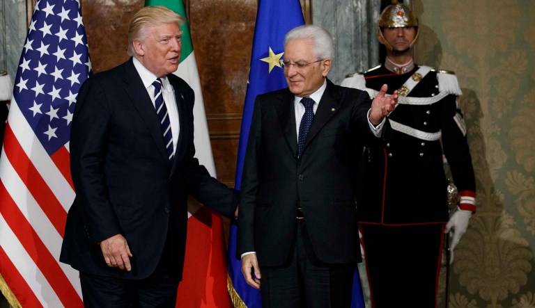 President Donald Trump walks with Italian President Sergio Mattarella to a meeting at Quirinal Palace, Wednesday, May 24, 2017, in Rome. (AP Photo/Evan Vucci)