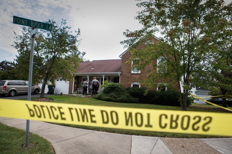 Fairfax County police at the scene of a family home where they say four people were found dead in Herndon on Sept. 25. (Graeme Jennings/Examiner)