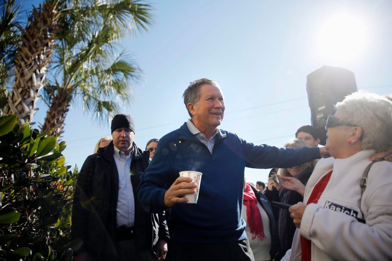 Kasich's ads include an emphasis on border security and God in an overture to South Carolinian voters. (AP Photo/Matt Rourke)